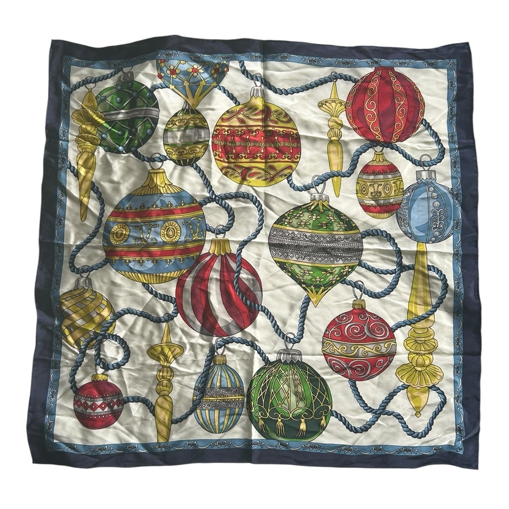 Talbots 100% Silk Ornament Christmas Scarf OS Holiday Preppy Old Money Luxury